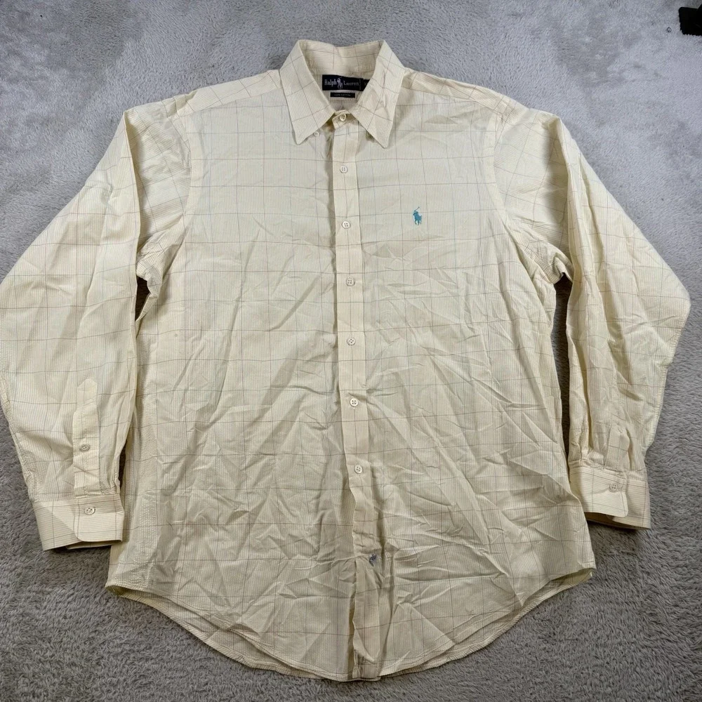 Polo Ralph Lauren Shirt Men XL Yellow Stripe Long Sleeve Button Down Pony Cotton